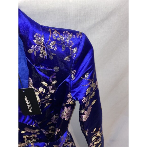 Pretty littleThing Women’s Oriental Dress Size 8 Blue Floral With Belt Going Out - Picture 4 of 12